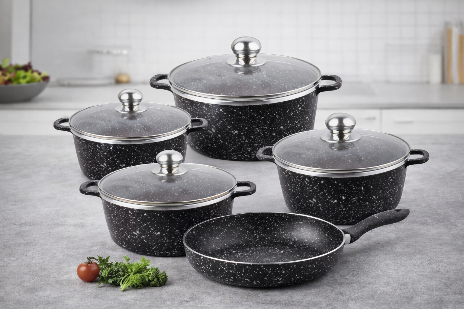 Unique PRO NANO Granite Cookware Set — 5‑Piece Non‑Stick Pots & Pans