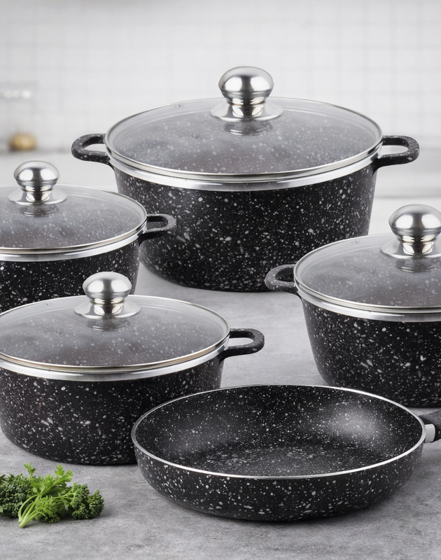 Unique PRO NANO Granite Cookware Set — 5‑Piece Non‑Stick Pots & Pans