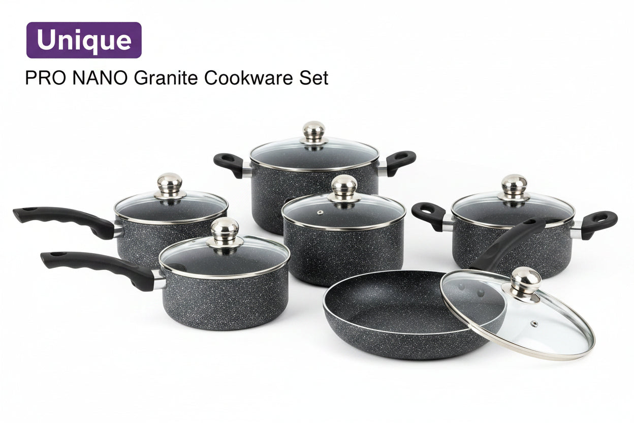 Unique PRO NANO Granite Cookware Set — 5‑Piece Non‑Stick Pots & Pans