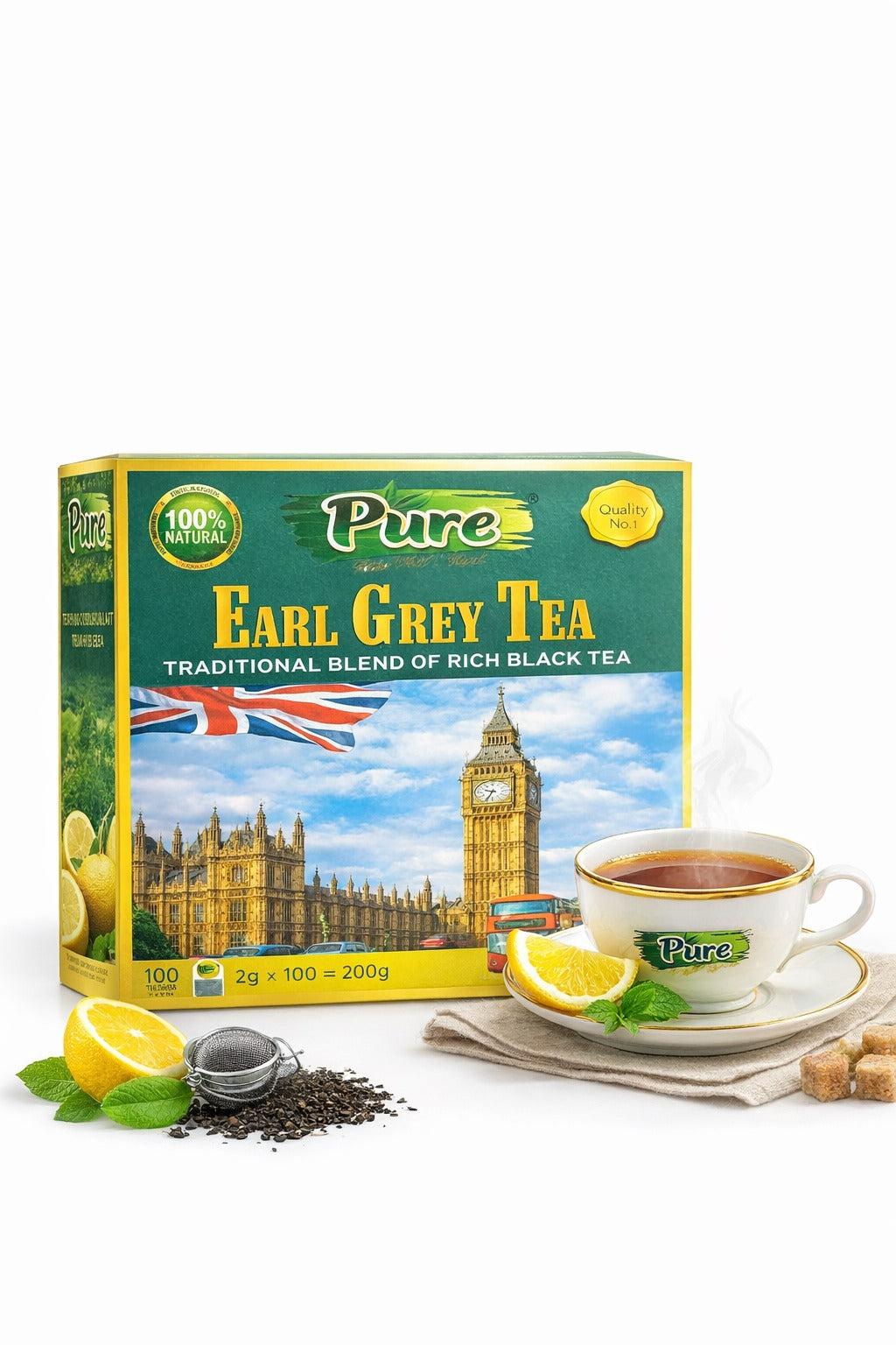Pure Earl Grey 100 Tea Bags – Traditional Blend of Rich Black Tea