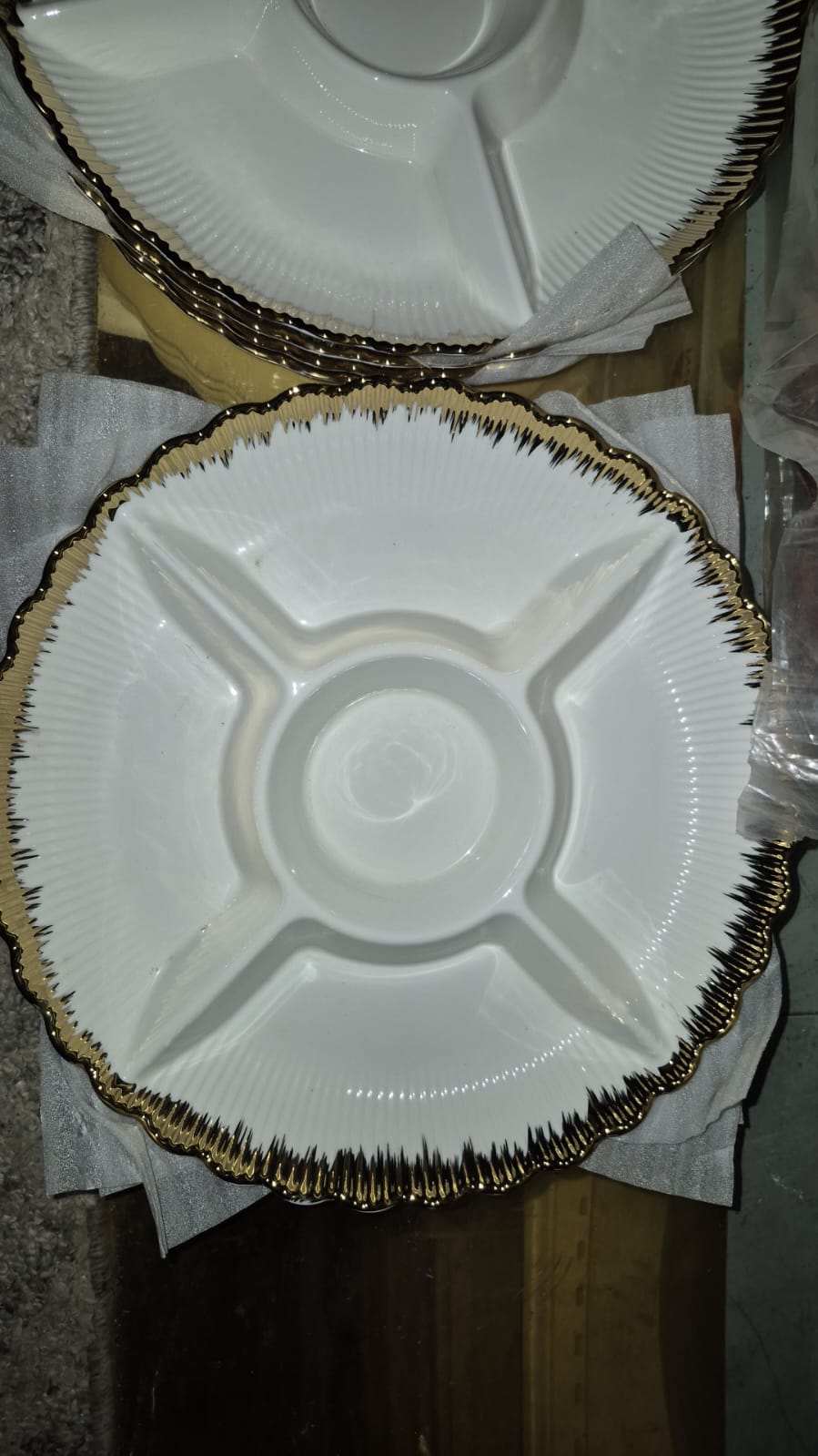 12" Ceramic Dry Food Plate — Gold Trim Design