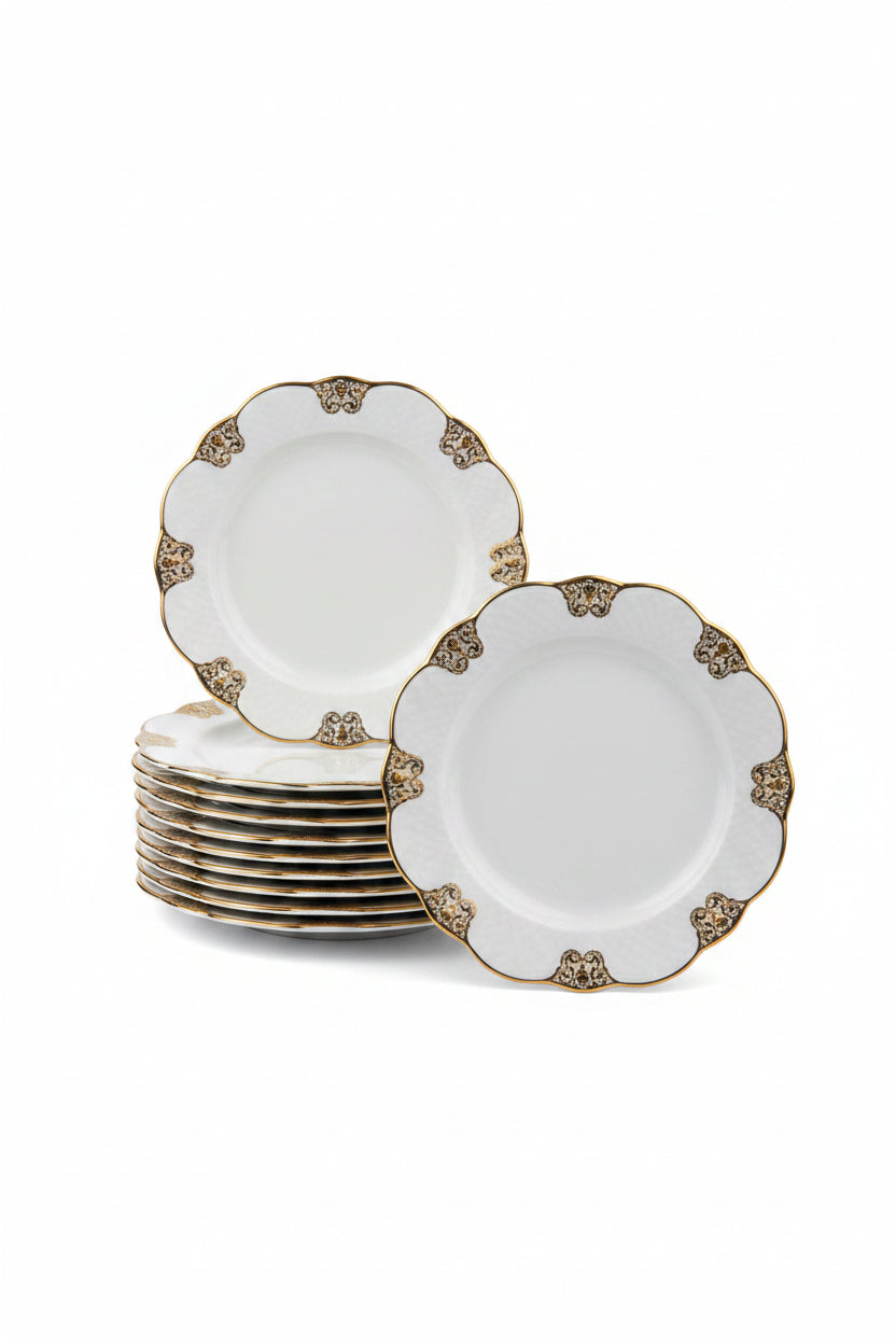 Ceramic Plate Round 12" — Gold Rim Design